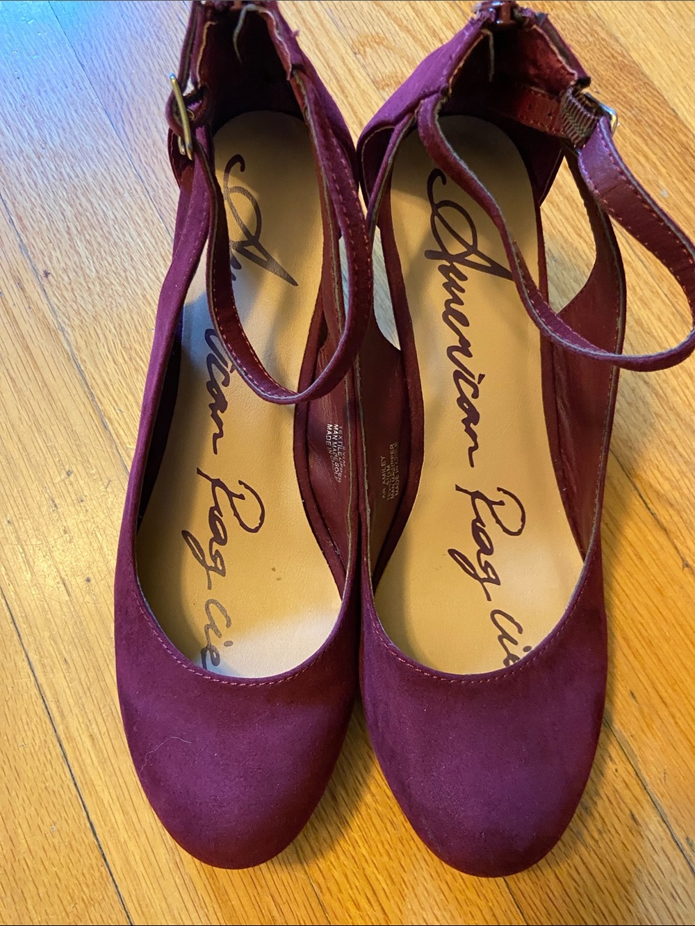 American Rag Burgundy Suede Ankle-Strap Heels